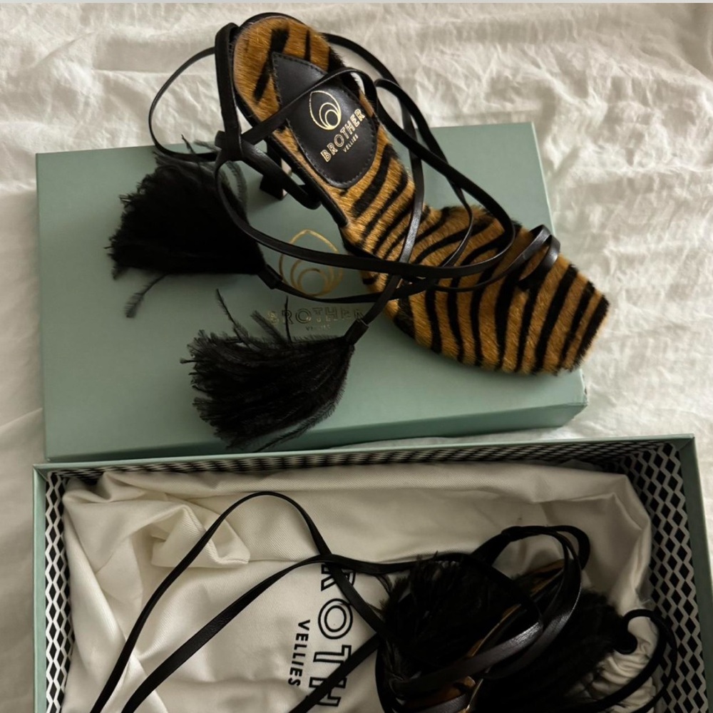 Brother Vellies Black and Brown Striped Heels